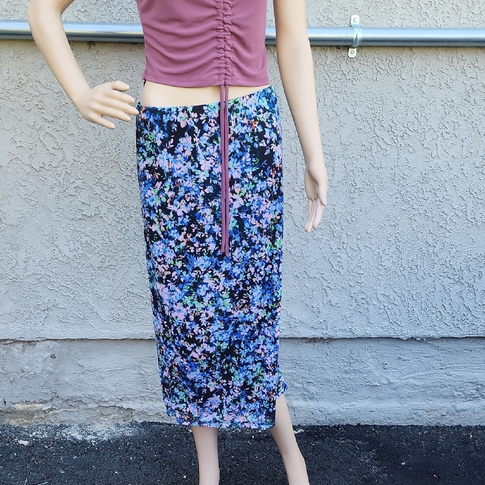 AFRM Blue Pink Pencil Midi Skirt